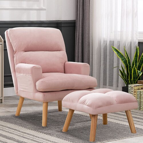 Deeda Upholstered 26'' W Super Soft Accent Chair With Ottoman And Pocket 